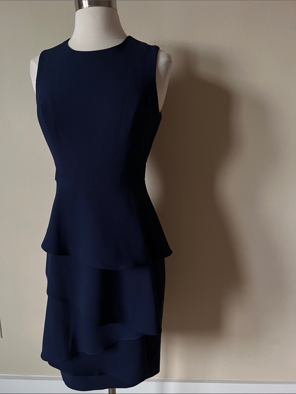 Eliza J Navy Sleeveless Peplum Tiered Midi Dress
